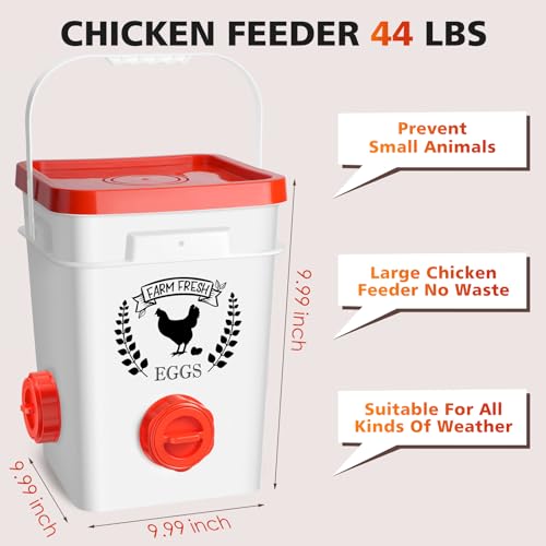 Tgeyd 5Gal/25Lb Large Chicken Feeder and Waterer Set (Rain Proof/No Waste), with S-Hooks for Easy Hanging