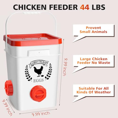 Tgeyd 5Gal/25Lb Large Chicken Feeder and Waterer Set (Rain Proof/No Waste), with S-Hooks for Easy Hanging