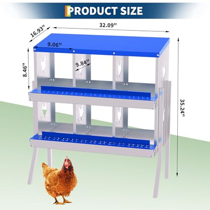 Garvee Durable Galvanized Metal Chicken Nesting Box – 6 Compartments, Roll Away Egg Collection, Perch, Ventilated, Easy Install and Clean, Includes Bracket, Blue - color: Blue, size: 6 holes with legs