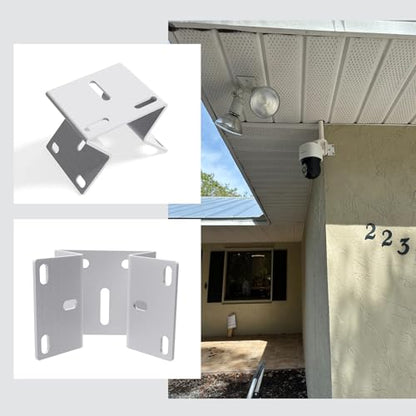 Outdoor Security Camera Corner Mount, White Metal Bracket, 4 Pack | 90-degree clamp, 2.2-4.3 in diameter range, eaves and stairwell placement, hardware included - size: 4 Pack