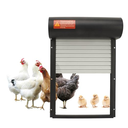 Automatic Chicken Coop Door, Solar Powered Timer Control with LED Display for Poultry Safety Duck Goose Farm, Metal Plastic Construction (Black) - color: Black