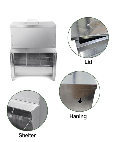 vensovo Galvanized Chicken Feeder - 25Lbs Outdoor Waterproof Metal Feeder with Lid, Coop Food Dispenser No Waste for Chicken, Haning or Stand