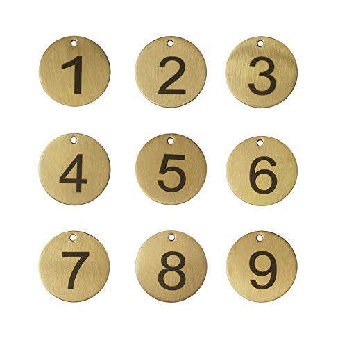 Numbered Brass Tags with Key Rings (1-10) - size: 1-10