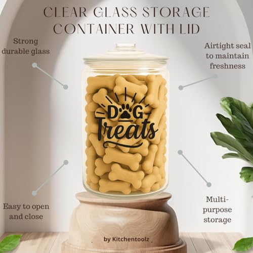 kitchentoolz 2-Gallon Dog Treat Container Airtight – Large Glass Jar for Countertop, Stylish Dog Treats Container & Dog Cookie Jar, Perfect Dachshund Accessories & Dog Treat Storage - size: 2 Gallon
