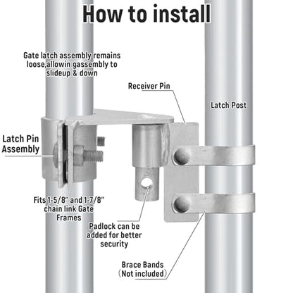 Zonon Heavy Duty Chain Link Gate Latch, Fits 1-5/8" and 1-7/8" Gate Pipe, Galvanized Steel Sliding Rolling Latch with Padlock Hole, Anti-Theft Lock for Fence, Yard & Farm Gates