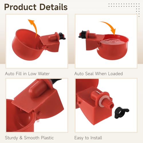 50 Pcs Chicken Water Cups, Automatic Poultry Waterer Kit with Drill Bit & Teen Fittings, No Leak Chicken Watering System for Bucket, Poultry Drinkers for Ducks, Turkeys