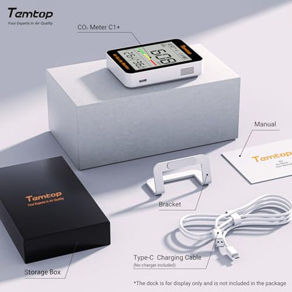 Temtop Smart Indoor Thermometer C1+ with Bluetooth & APP – Digital Room Temperature Monitor, Humidity Gauge, and Portable CO2 Meter for Home, Office, Baby Nursery, or School - size: C1Plus-Temp/Humidity/CO2/AQI