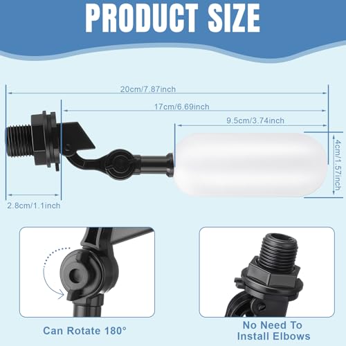 Blulu 3 Pack Float Valve, 1/2 Inch Automatic Pool Fill Float Ball Valve with Adjustable Arm for Ponds, Livestock Water Trough, Aquariums, Water Tank Level Control, Aquaculture(Black) - color: Black
