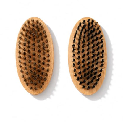 Goat Brushes for Grooming 2 Pack, Wooden Livestock Brush Set for Goats, Sheep, Calves, Horses, Dogs and Pigs, Soft Boar Bristle and Firm Nylon Body Brushes for Shedding, Face and Leg Care