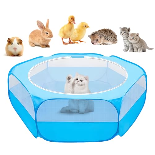 UWE Small Animal Playpen, Chicken Brooder Box with Cover Top, Portable Outdoor Exercise Pet Cage Tent, Waterproof Breathable Pet playpen Indoor for Chick Ktiien Bunny Hamster Guinea Pig, Blue - color: Blue