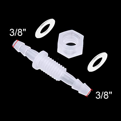 3/8” Thru-Bulk Bulkhead Plastic Hose Barb Fittings Union Adapter Fittings for Aquarium Fuel Gas Liquid Air with Metal washers (Pack of 3) - color: 3 pcs, size: 3/8 Inch