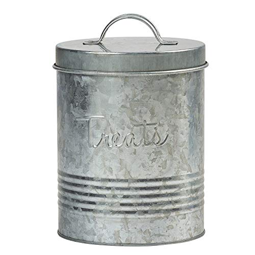 Amici Pet, , Retro Treats Galvanized Relief Lettering Metal Storage Canister, Food Safe, Push Top, 72 Ounces
