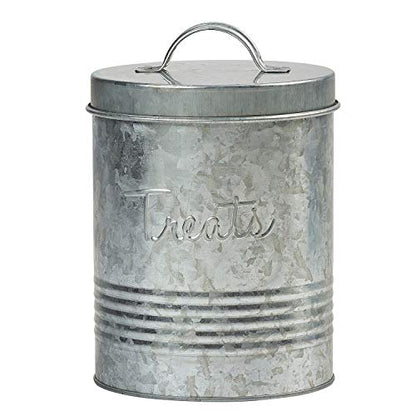 Amici Pet, , Retro Treats Galvanized Relief Lettering Metal Storage Canister, Food Safe, Push Top, 72 Ounces