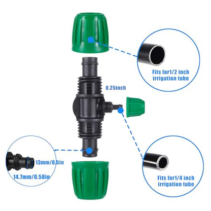 10 Pcs 1/2 to 1/4 inch Garden Hose Tubing Irrigation Fittings,3-Way Anti-Leak 1/2'' to 1/4'' Locked Barbed Drip Irrigation Tee Connectors (1/2"IDx0.6-0.63"OD) 1/2'' to 1/4'' Irrigation Tubing Fitting - size: 10 PCS 1/2" to 1/4" 3-Way Connectors