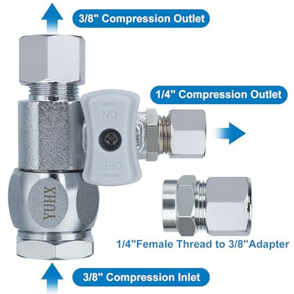 YUHX Feed Water Adapter 3/8" x 1/4" or 3/8" Add-A-Tee, 1/2 x 1/4 or 3/8 Water Line splitter fitting,1/4 or 3/8 Inch Compression Outlet Connection - style: Compression Connect