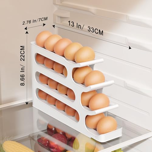 Sotfamily Egg Holder for Fridge, 4 Tiers, Egg Roller for Eggs 24 Count | Auto Rolling Egg Storage Organizer for Refrigerator, Slim Space Saving Container, Dispenser - size: 4 Tiers