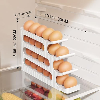 Sotfamily Egg Holder for Fridge, 4 Tiers, Egg Roller for Eggs 24 Count | Auto Rolling Egg Storage Organizer for Refrigerator, Slim Space Saving Container, Dispenser - size: 4 Tiers