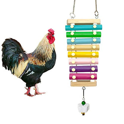 Chicken Xylophone Toy for Hens Suspensible Wood Xylophone Toy with 8 Metal Keys Chicken Coop Pecking Toy with Grinding Stone (Macaron Color)