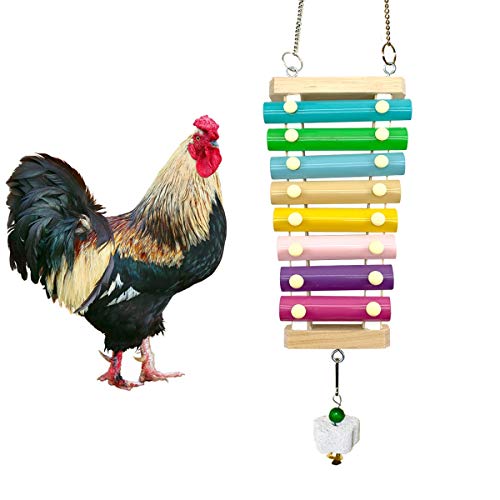 Chicken Xylophone Toy for Hens Suspensible Wood Xylophone Toy with 8 Metal Keys Chicken Coop Pecking Toy with Grinding Stone (Macaron Color)