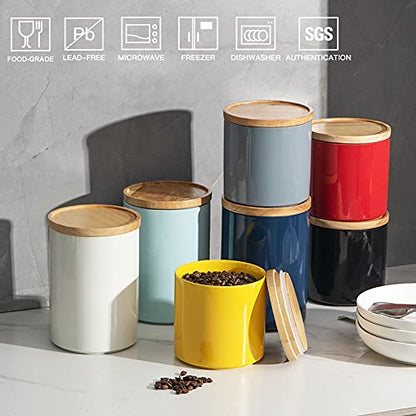Sweejar Kitchen Canisters Ceramic Food Storage Jar, Stackable Containers with Airtight Seal Wooden Lid for Serving Coffee Bean, Flour, Tea, Spice and More - 39 Fl Oz (Navy) - color: Navy, style: 39 Fl Oz (5.2"x5.5")