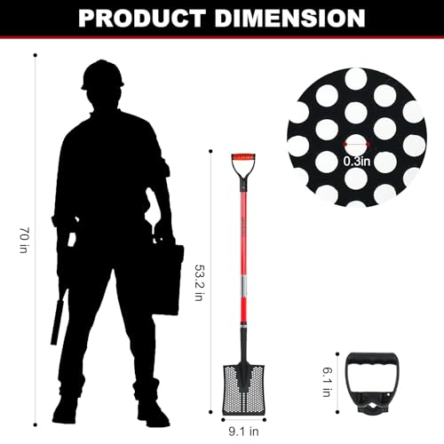 Sifting Shovel, Heavy Duty Sand Sifter Shovel with Ergonomic Grip for Beach, Farm and Garden, Chicken Coop Poop Scooper - 53.2 inch