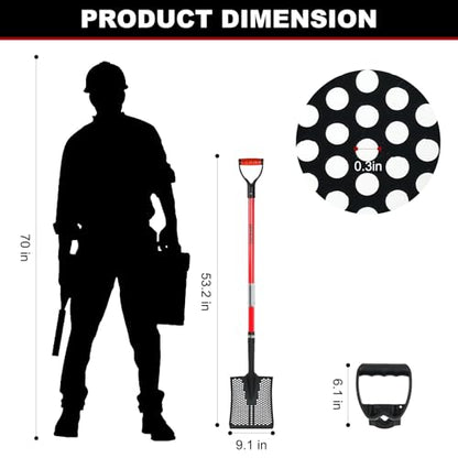 Sifting Shovel, Heavy Duty Sand Sifter Shovel with Ergonomic Grip for Beach, Farm and Garden, Chicken Coop Poop Scooper - 53.2 inch