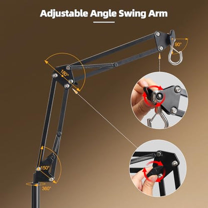 Reptile Lamp Stand, Adjustable 15-46 in Heat Lamp Stand, Metal Floor Light Holder with 180° Adjustable Swing Arm for Reptile Glass Terrarium Heating Light