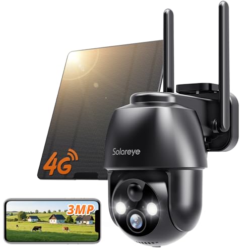 Solareye 4G LTE Cellular Outdoor Camera, No WiFi Security Camera, Built-in SIM Card, 2K Color Night Vision, 360° Live View, PIR Motion Detection, 2-Way Talk for Wildlife Monitoring
