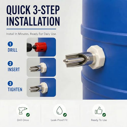 Pig Water Nipple for Barrel Watering Systems, 3-Pack Stainless Steel Bite-Activated Drinker with Brass Mounting Hardware for Swine, Goats and Livestock, Pig Waterer System Compatible