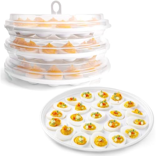 HANSGO Deviled Egg Containers with Lid, 3PCS Deviled Egg Platter Carrier Holder Trays with 66 Slots for Festival Party and Home Kitchen, White - color: 3PCS White