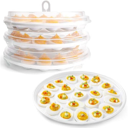 HANSGO Deviled Egg Containers with Lid, 3PCS Deviled Egg Platter Carrier Holder Trays with 66 Slots for Festival Party and Home Kitchen, White - color: 3PCS White