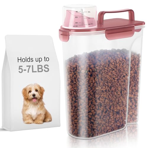 LEAWALK 5-7Lbs Dog Cat Food Storage Container with Upgraded Large Nozzle BPA-free, 4 Snap Seals Plastic Pet Food Storage Containers with Handles (Clear Pink, 5L-1pack) - color: Clear Pink, size: 5L-1pack