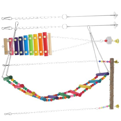 TOYANDONA Parrot Foraging with Hanging Swing Ladder and Colorful Beads Chicken Climbing Pecking for Cage Fun Chewing Bird for Pet Chicks