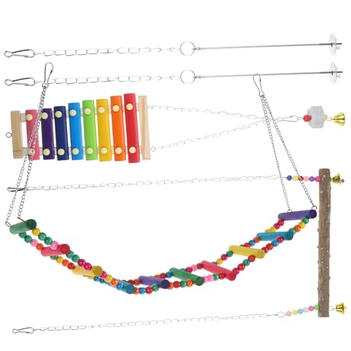 TOYANDONA Parrot Foraging with Hanging Swing Ladder and Colorful Beads Chicken Climbing Pecking for Cage Fun Chewing Bird for Pet Chicks