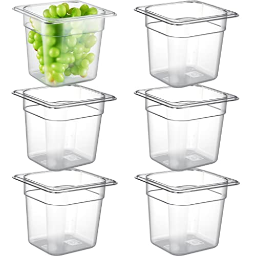 CURTA 6-Pack 1/6 Size 6" Deep NSF Polycarbonate Food Pans | Dishwasher & Freezer Safe Clear Container for Prep Tables, Buffet, Salad Bar, Commercial & Home Kitchen - color: 1/6 Size, size: 6" Deep