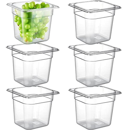 CURTA 6-Pack 1/6 Size 6" Deep NSF Polycarbonate Food Pans | Dishwasher & Freezer Safe Clear Container for Prep Tables, Buffet, Salad Bar, Commercial & Home Kitchen - color: 1/6 Size, size: 6" Deep
