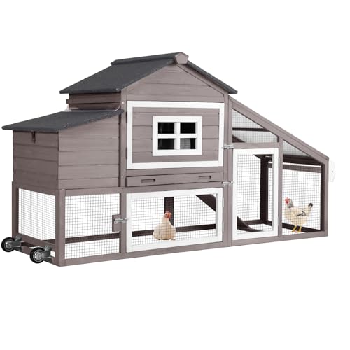 AIVITUVIN Chicken Coop for 2-4 Chickens with Wheels Outdoor Chicken House Mobile Large Poultry Cage Pull Out Tray No Leakage - color: Brown