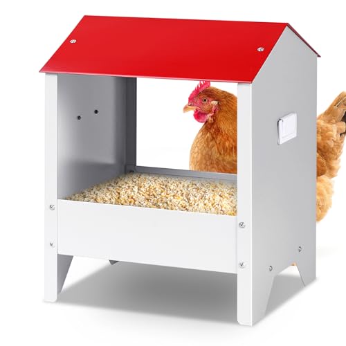 Metal Chicken Feeder with Weatherproof Lid Chicken Oyster Shell and Grit Feeder 10Lbs Poultry Feeding Trough for Hens, Ducks, Geese, Coop Accessories Supplies