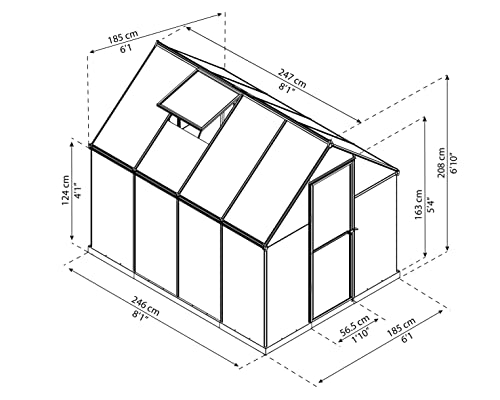 Canopia 6x8 Greenhouse Kit, Hobby Walk-In Twin-Wall UV Polycarbonate Heavy Duty Aluminum Frame, Lockable Door, Adjustable Roof Vent, Rain Gutters, Galvanized Steel Base, Mythos (Silver) - color: Silver, size: 6 Ft. x 8 Ft.