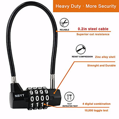 Combination Cable Lock, 3/16-Inch Steel Cable, 7-Inch Length, 4-Digit Lock for Gates, Fences, Cabinets,Shed,Dumpster,Outdoor Security - size: 7" Cable - Span 3.5" (3/16" Diameter)
