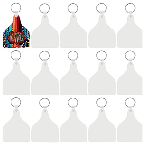 15pcs Bigger Cow Ear Tag Sublimation Blank Keychains Double Sided, MDF Board Key Tag Heat Transfer Keychains DIY Double-Sided Valentines Day Blank Ornaments - size: 15pcs Bigger One