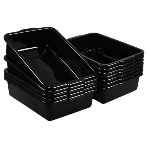 12-Pack Commercial Bus Tubs, Bus Box/Tote Box, Wash Basin Tub with Handles, Black (13 L) - size: 13 L