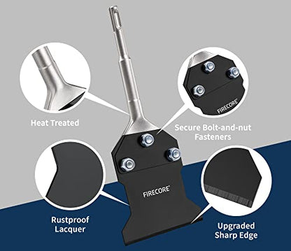 SDS Plus Floor Scraper with Spare Bolts and Nuts, Firecore 4 Inch x 10 Inch Rustproof Tile Removal Tool Thinset Remover Chisel Bits for Rotary Hammer Drill, Flooring Adhesives Remover FS23410B - style: Scraper