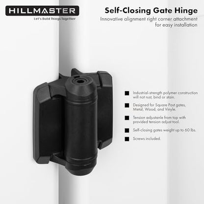 Heavy Duty Self Closing Gate Hinges with Safety Cap,Pool Gate Hinges with Alignment Legs No Rust and Adjustable Fence Hinges Kit for Outdoor Metal Gate,Vinyl Gates,Wood Gate,Black,2 Count - size: 1 Pack