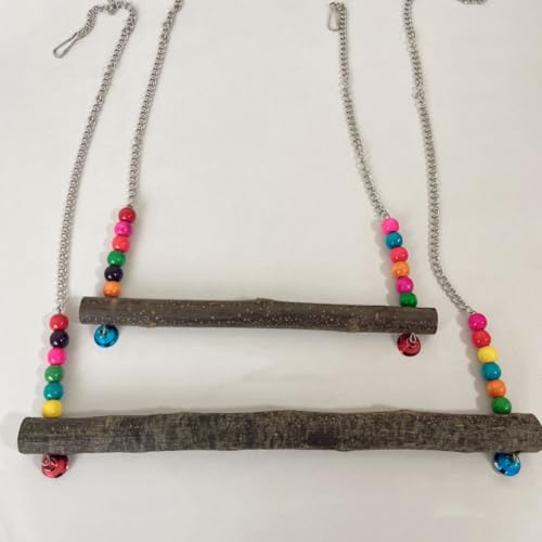 Chicken Swing, Bird Hanging Swings Toys, Wooden Biting Toys Chicken Swing with Bell for Medium and Large Parrots, Cockatoo, African Grey, Macaws, Random Color (S) - size: S