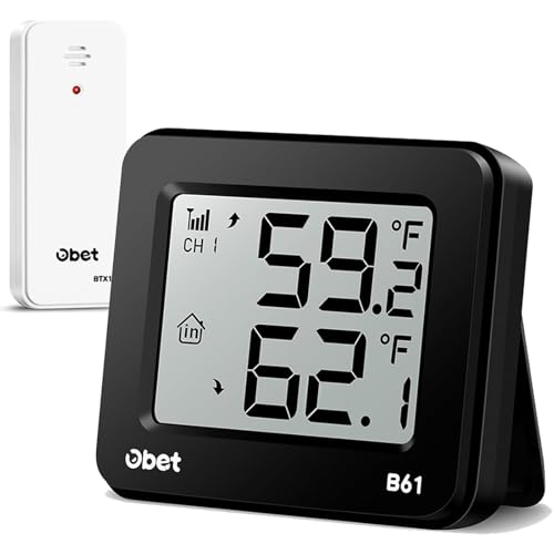 OBET Indoor Outdoor Thermometer Wireless Outdoor Thermometer Digital Thermometer Gauge 500Ft Remote Temperature Monitor for House Home Room Patio B61-Black - color: Black