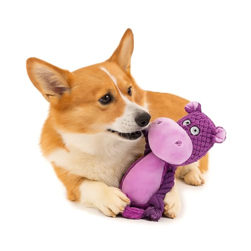 Plush Hippo Dog Toy with Rope Arms, Squeaky Interactive Pet Toy, Purple, for Small & Medium Dogs - color: Purple