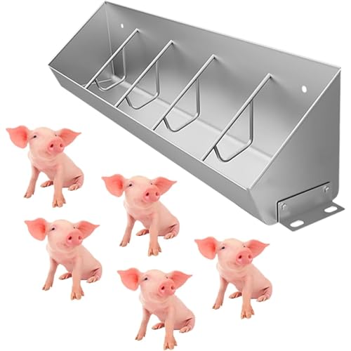 3.3′ 4.9′ 6.6′ Long Stainless Steel Piglet Feeding Trough, Compartment Pig Feeder for Efficient Pig Feeding, Heavy-Duty Livestock Feeding Trough Tool for Hog Farm Sheds Pen, Easy to Clean(1m/3.3ft - 5 - size: 1m/3.3ft - 5 Places