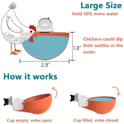 8 Pack Large Automatic Chicken Waterer Cups | Chicken Water Feeder | Poultry Water Feeder Kit | Tee Fittings Poultry Feeder Cups for Chicks, Duck, Turkey, Goose