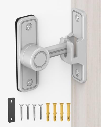 Heavy Duty Gate Latches 90 Degree Right Angle Barn Door Lock, Anti-Theft Sliding Door Lock Latch for Wooden Fence Garden Bathroom Outdoor Garage Window Include Screw (Silver) - color: Silver